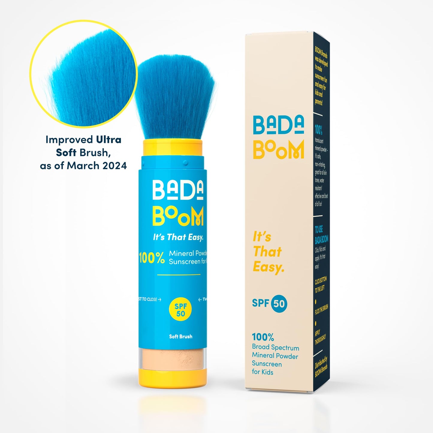 Bada Boom Mineral Powder Sunscreen SPF 50 – Reef Safe, Water Resistant Brush On Sunscreen for Kids & Sensitive Skin – Broad Spectrum Zinc Oxide, Translucent Face, Body & Scalp Sun Protection