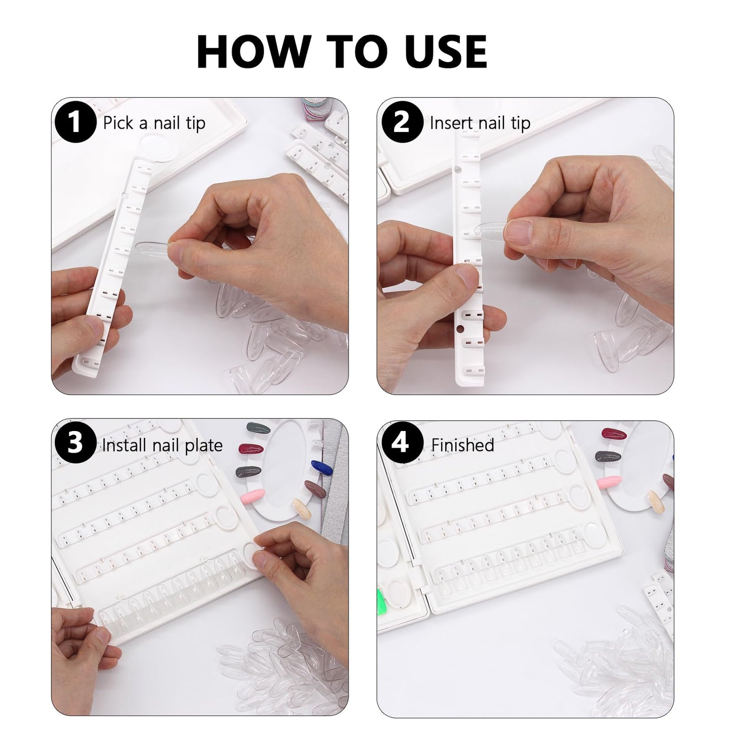 I·B·N G Nail Display Book Plastic Nail Swatch Book, C10 Nail Polish Color Swatch Nail Color Display with Clear Replacement Nails and Nail Polish Number Labels, Reorganizable, No Glue Required, White