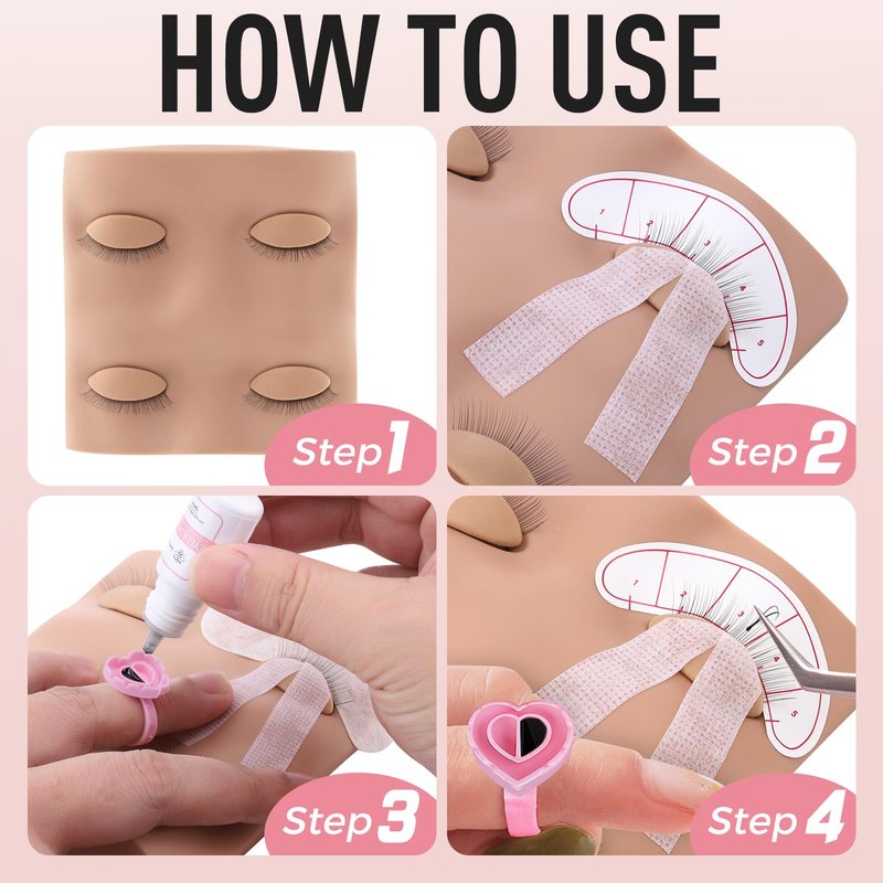 Pretty memory Lash Practice Kit with Mannequin Head, 100 Pcs Glue Rings for Eyelash Extension, 35 Pairs of Lash Mapping Stickers, Eyelash Extension Supplies for Practice