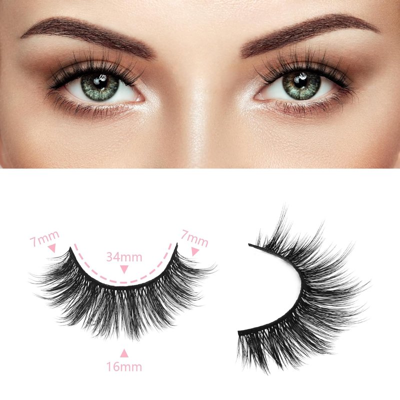 3D Volume Faux Mink False Eyelashes - Natural Looking Manga Lashes | 16mm Wispy Anime Strip Lashes - 7 Pairs for Cosplay