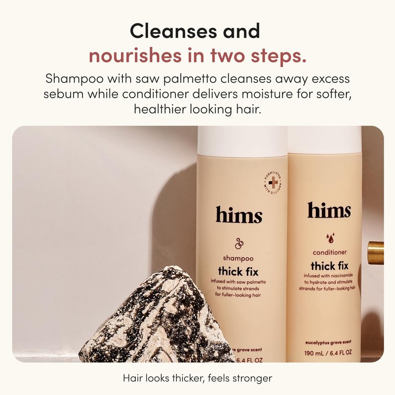 hims Thick Fix Shampoo & Conditioner Set - Saw Palmetto for Healthy Hair Growth & Thickening - Scalp Cleansing - Vegan, Sulfate-Free & Cruelty-Free - Eucalyptus Scent, 6.4 fl oz