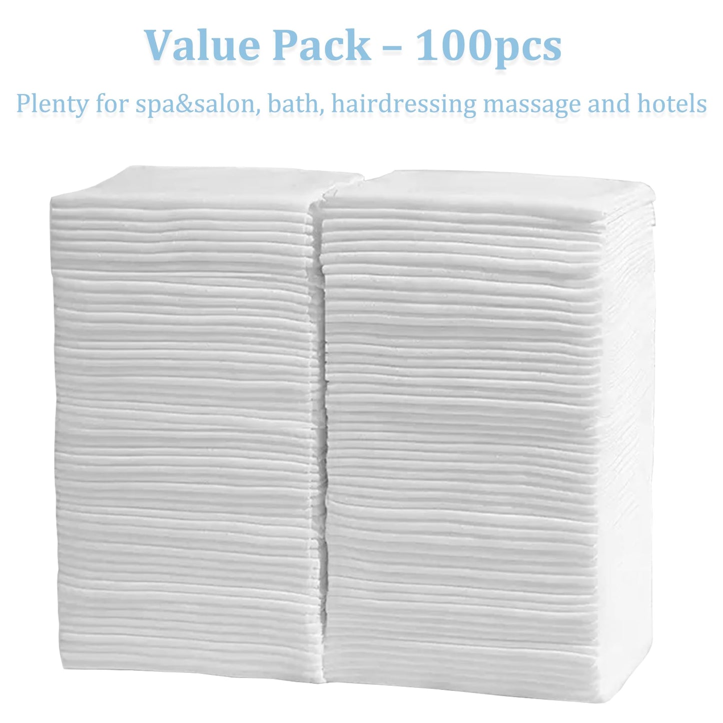 Celmuron Disposable Bath Hair Towels, 100-Count 12" x 28", Thick Pearl Texture, Soft & Absorbent Salon Spa Towels(White)