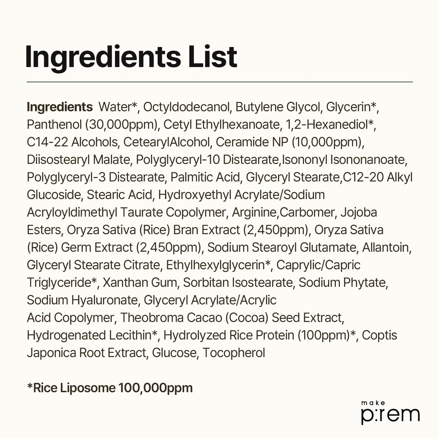 MAKE P:REM Rice Liposome Ceramide Barrier Cream, Skin Barrier Support, Long-Lasting 24H Hydrating Moisturizer, Korean Skin Care, 1.69 fl.oz. (50ml)