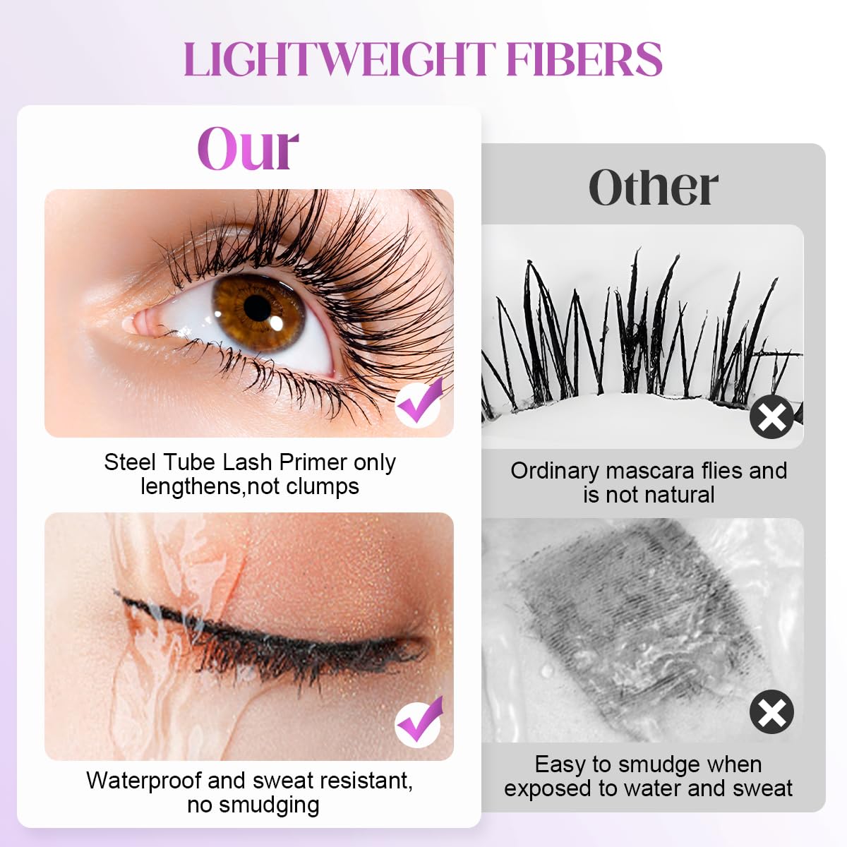 2026 New Metal Wand Mascara, Waterproof Iron Mascara Volume and Length, Brushless Mascaras Tubular Eyelash Primer, Long Curling, Natural, Non-smudged