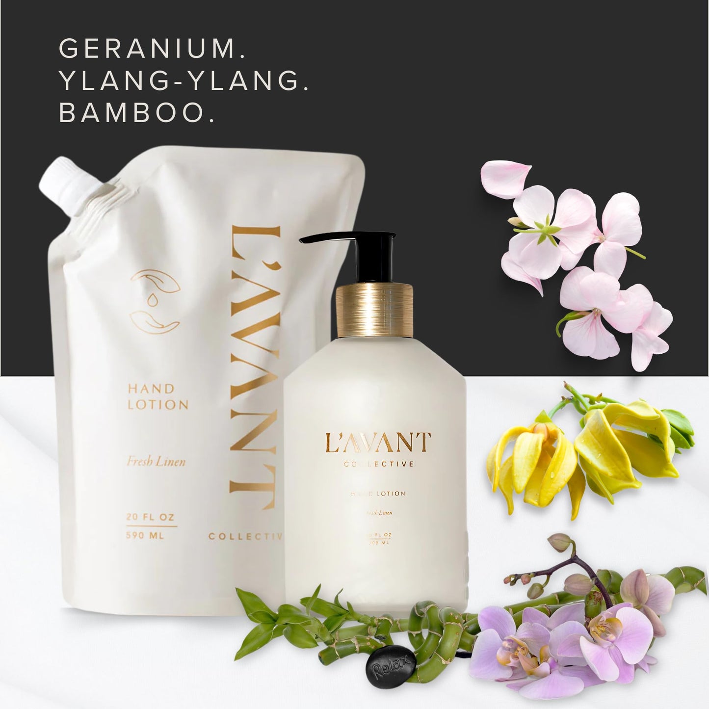 L'AVANT Collective Luxury Hand Lotion | Moisturizing Plant-Based Hand Cream with Pump, Non-Toxic, Lightweight Formula, Refillable Glass Bottle | 10 Fl Oz, Bathroom & Kitchen | Fresh Linen