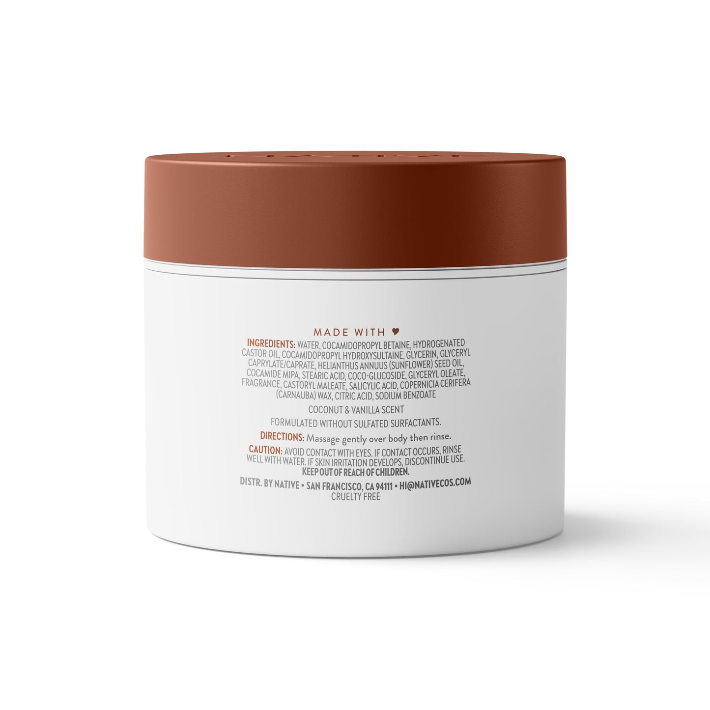 Native Body Scrub, Gently Exfoliates & Moisturizes for Smoother Skin in 1 Wash, Clean, Minimal, Silica-Free Ingredients for Sensitive Skin, for Women & Men, Coconut & Vanilla, 12 oz