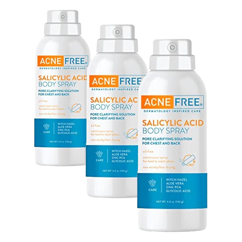 Acne Free Salicylic Acid Body Spray - Exfoliating & Pore-Clarifying Formula | 5 Ounce (Pack of 3)