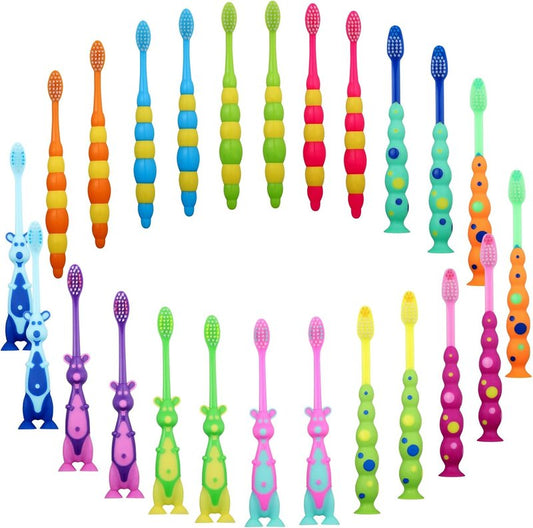Toddler Toothbrush Pack - 36 Soft Bristle Animal Toothbrushes with Suction Cups | Ideal for Sensitive Teeth