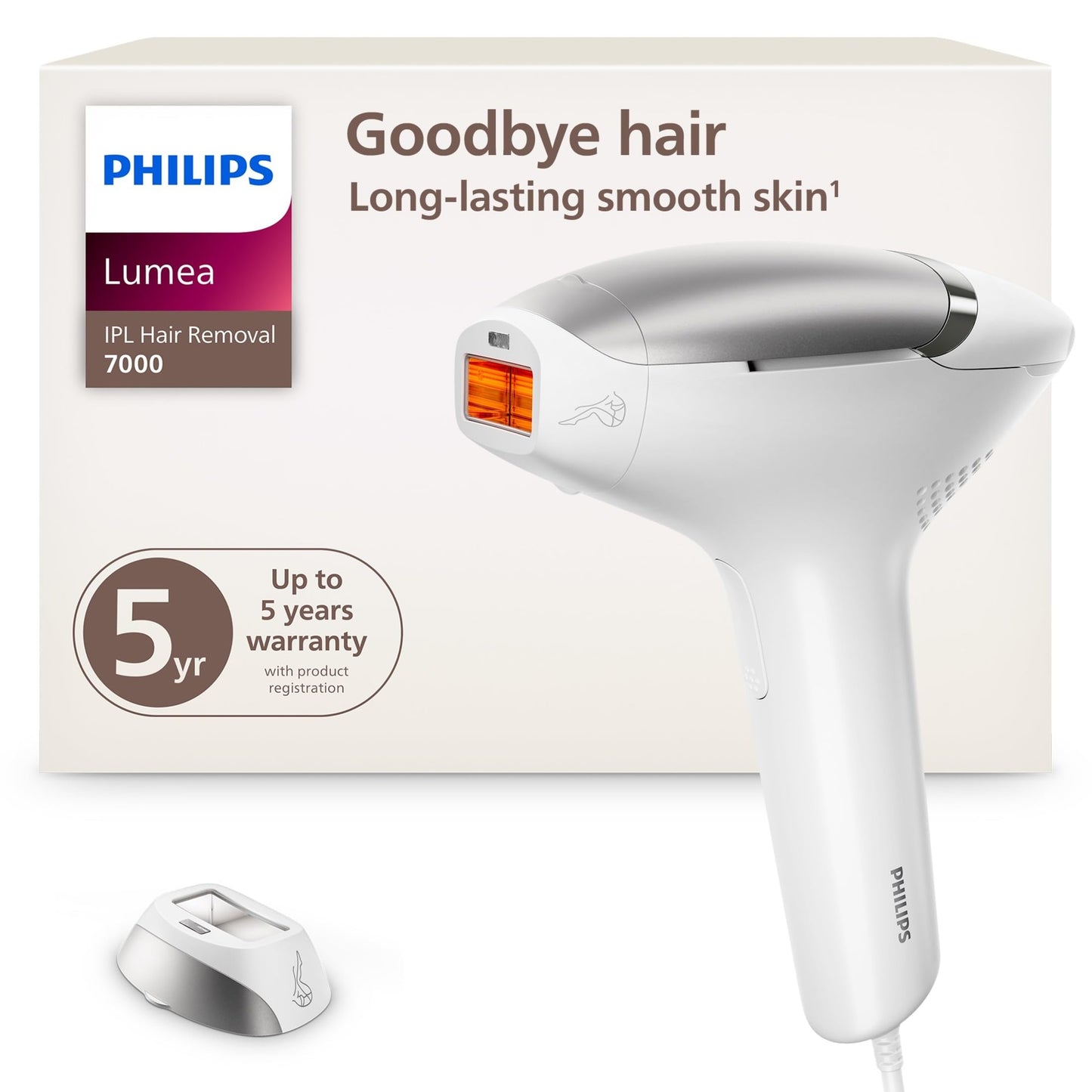 Philips Lumea 7000 Series IPL Hair Removal Device - Permanent Laser Hair Reduction for Women & Men, Easy and Comfortable Use at Home, SenseIQ, Uniquely Curved Attachment for Body, BRI931/03