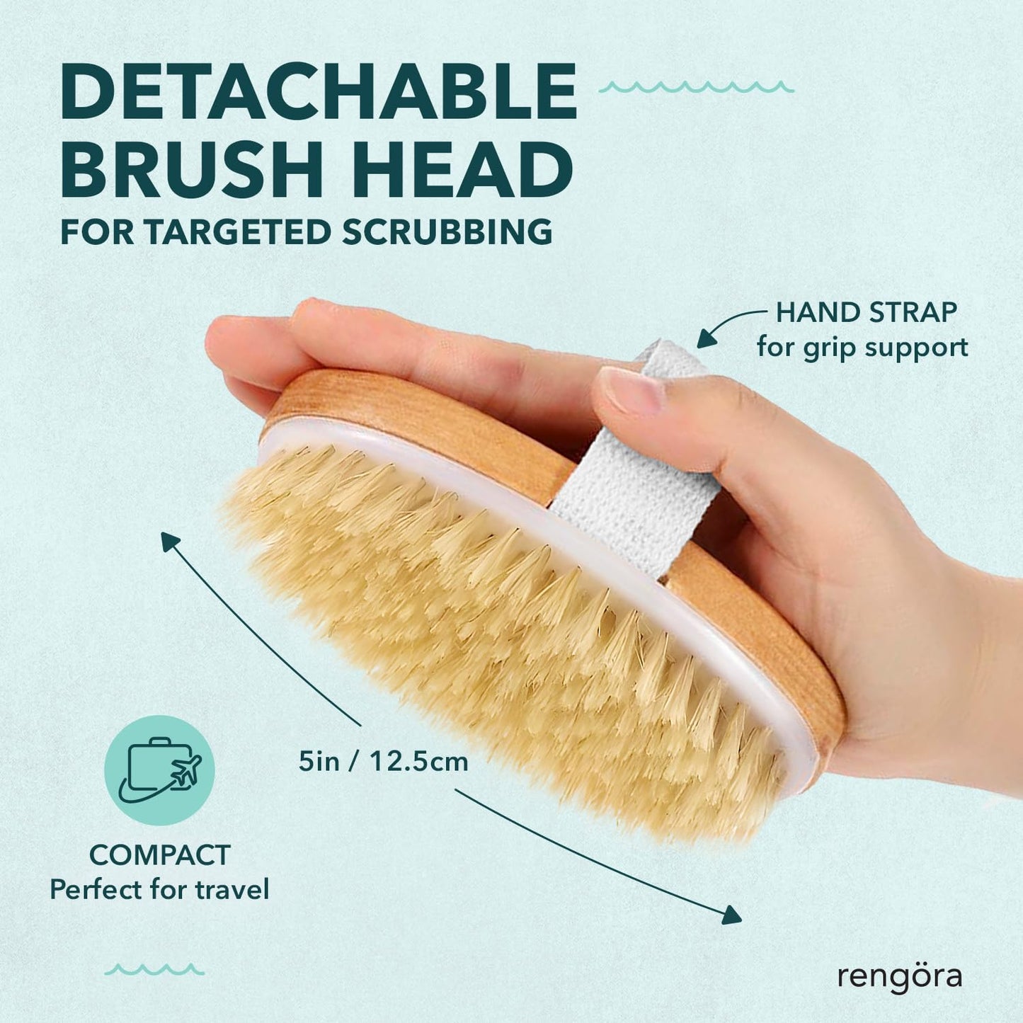 Dry Brushing Body Brush – Exfoliating Body Scrubber with Natural Boar Bristles, Detachable Ergonomic Long Handle – Great for Dry Skin Brushing