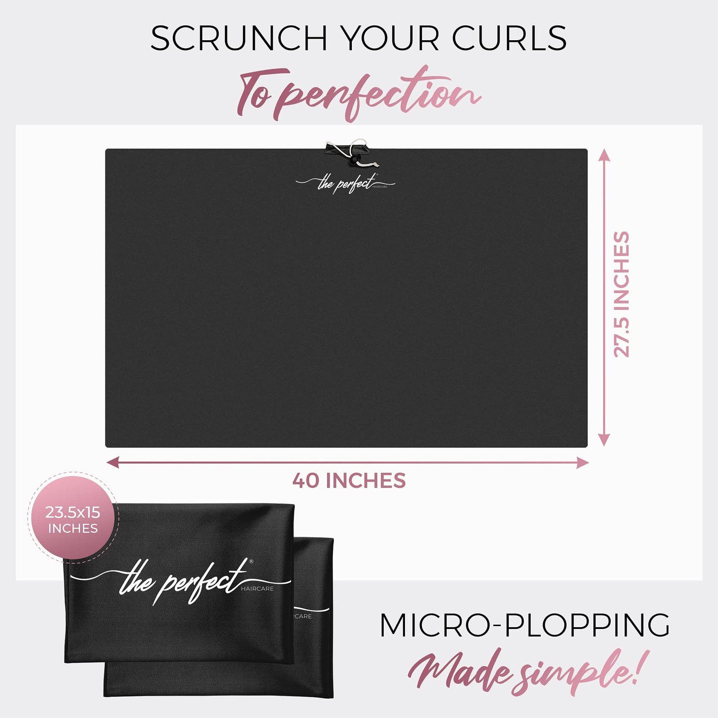 THE PERFECT HAIRCARE Microfiber Hair Plopping Towel Set – Super Absorbent Anti-Frizz Hair Drying Wrap + 2 Curl Scrunching Towels – Fast Drying, Lightweight Wrap for Women, Girls & All Hair Types