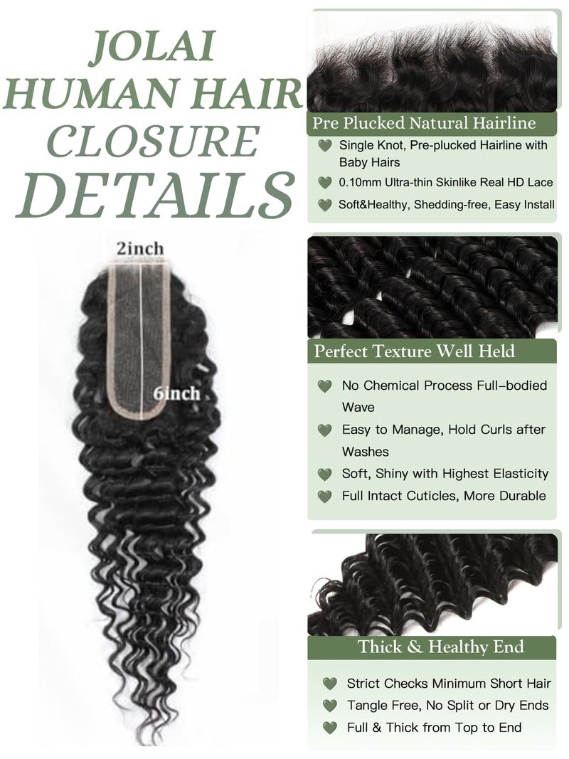 2x6 HD Lace Closure Loose Deep Wave Human Hair 14 Inch - 0.10mm Ultra-thin Invisible Burmese Curly 2 by 6 Closure, 100% Pre Plucked Brazilian Raw Virgin Hair Skinlike HD Lace Closure Wet and Wavy