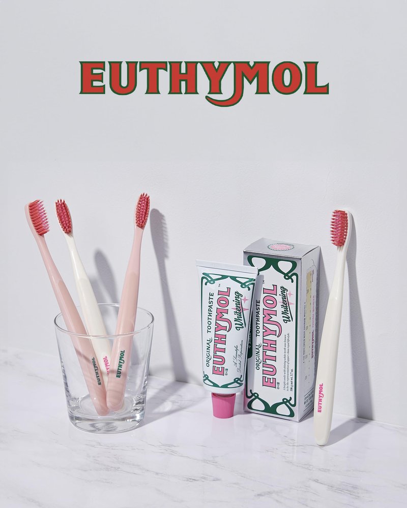 Euthymol Whitening Toothbrush (White, 6 Count) - Premium Soft Dual-Tension Bristles. Advanced Plaque Removal, Stain Reduction.
