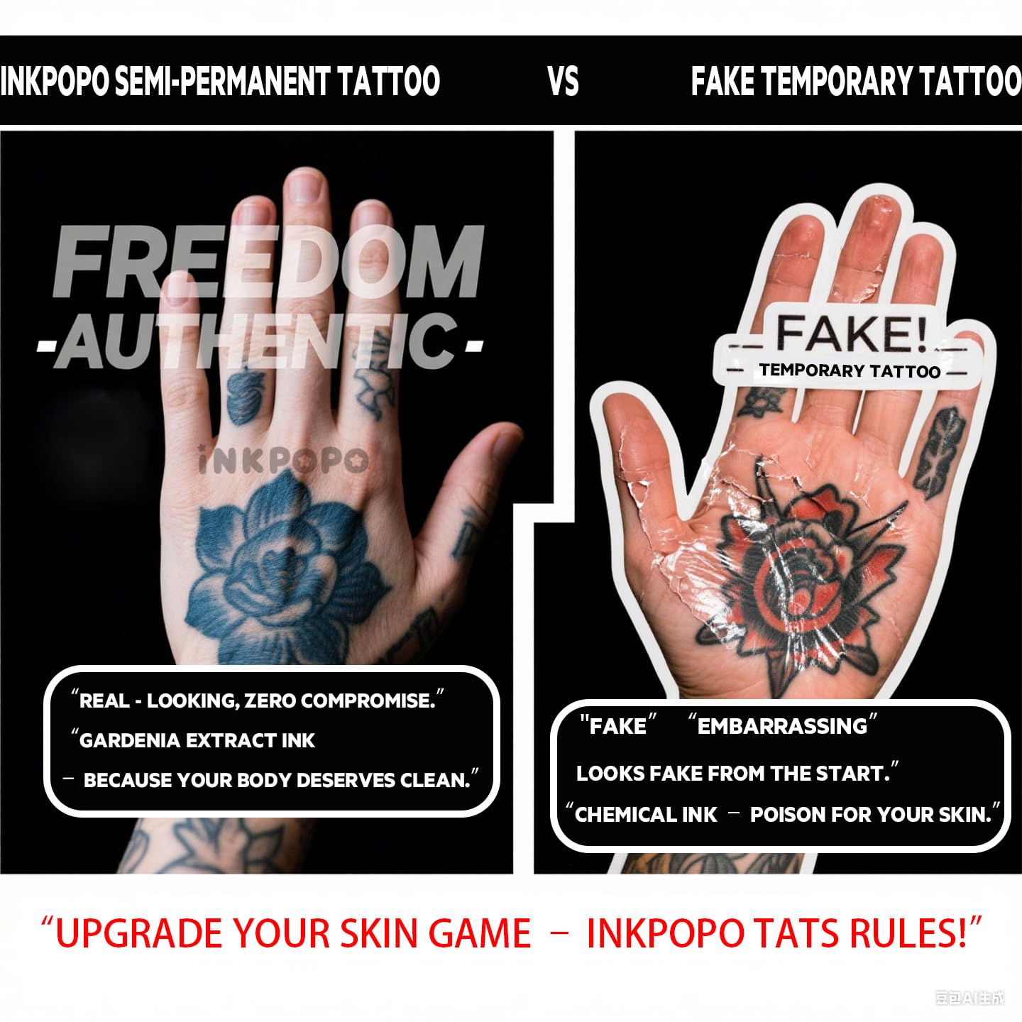 INKPOPO 3 Sheets Semi-Permanent Tattoos for Adults | 7-15 Days Longwear | Waterproof & Realistic Finish | Adult Art Temporary Tattoos | Cute Cat Series 049