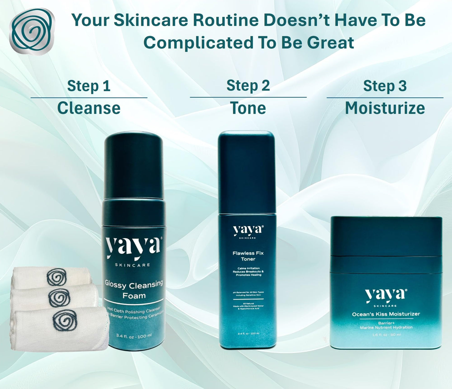 Yaya Glossy Cleansing Foam With Ceramides and Vitamins to Cleanse and Nourish the Skin Barrier-Perfect for Teens, Tweens, & Adults with Sensitive Skin. BONUS! Includes 3 Cotton Exfoliating Face Cloths