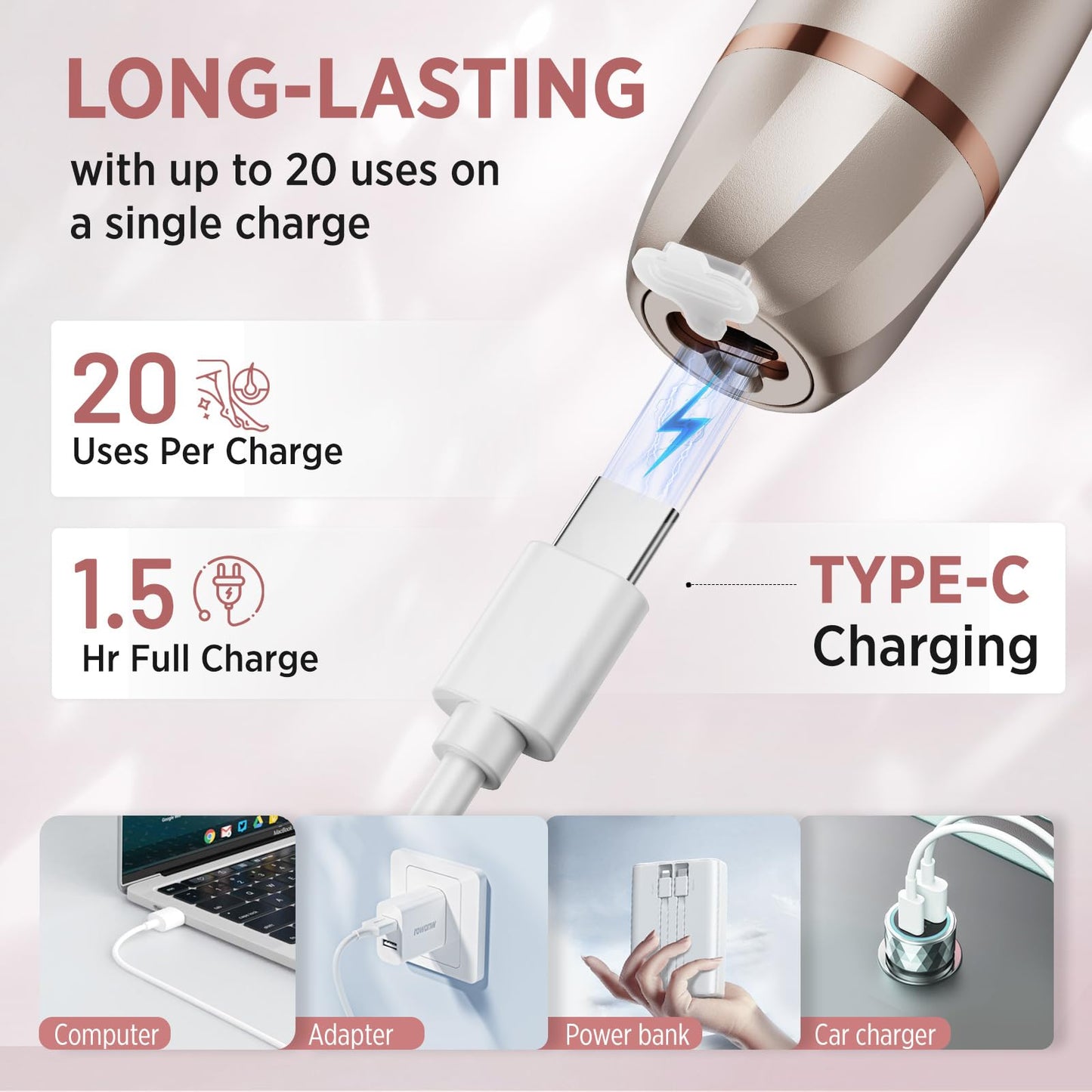 Orchrose Electric Razor for Women 2-in-1: Painless Rechargeable Shaver for Face Legs Underarms and Bikini Area – Travel Lock (Peach Gold)