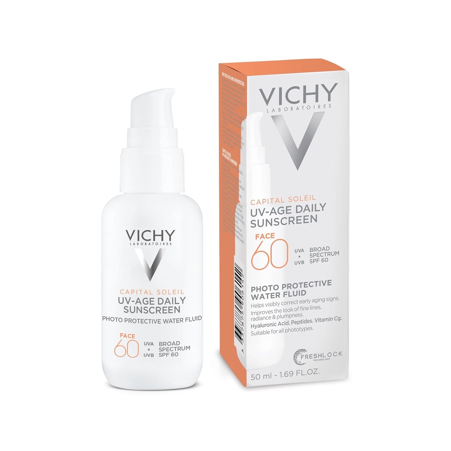 Vichy Capital Soleil SPF 60 - Anti-Aging Sunscreen with Hyaluronic Acid & Peptides | Broad Spectrum Protection, No White Cast