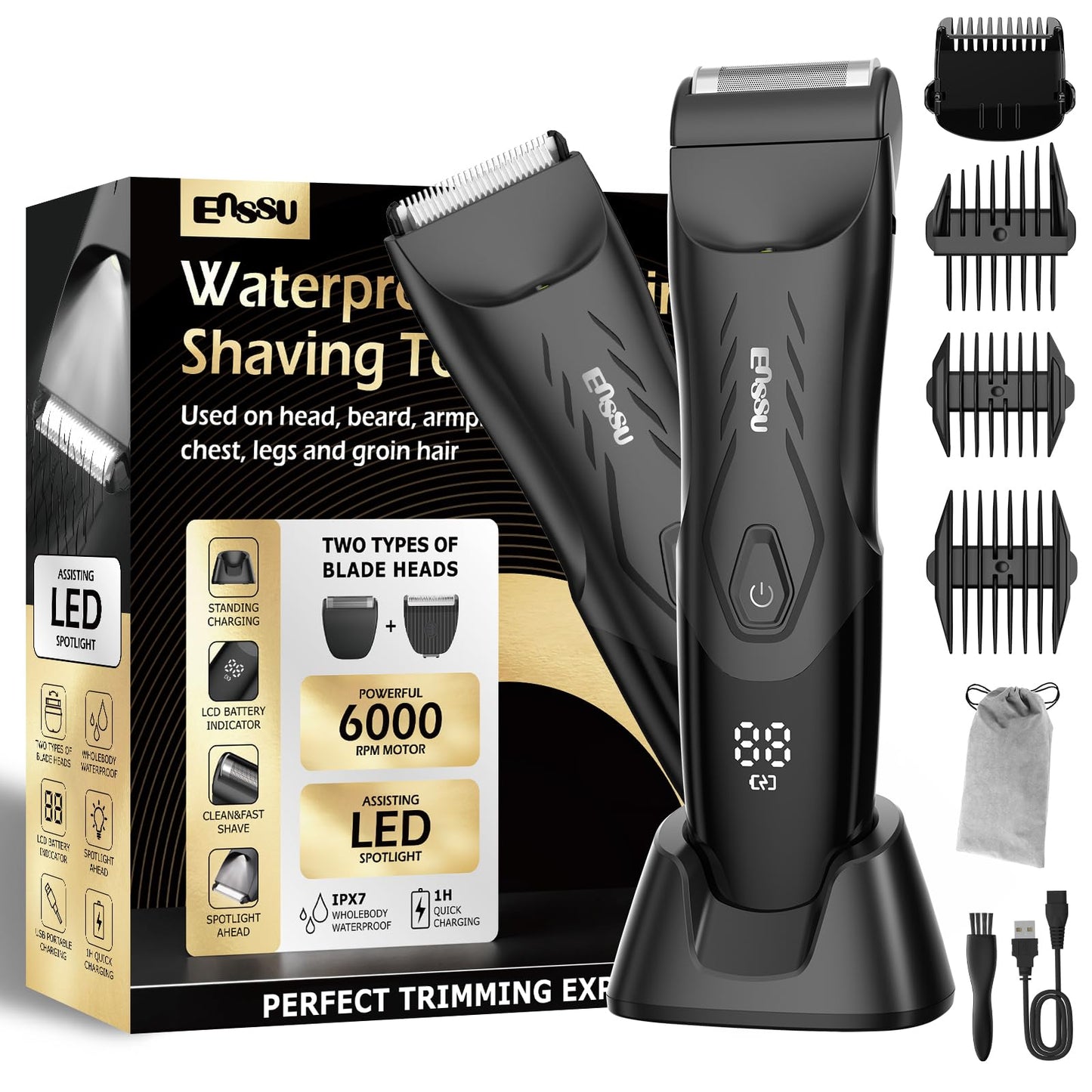 ENSSU 2-in 1 Body Hair Trimmers for Men, Pubic Groin Hair Trimmer for Men