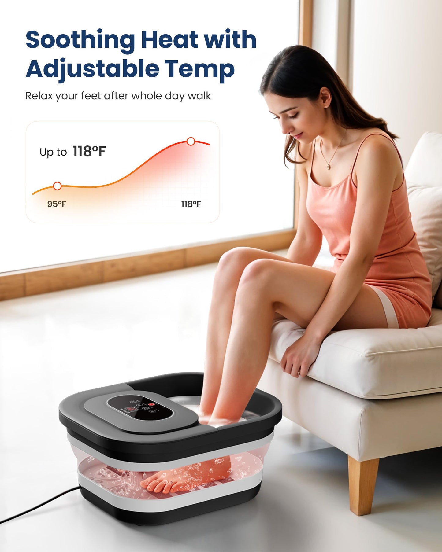 COMFIER Collapsible Foot Spa Bath Massager with Heat, Pedicure Foot Spa with Bubbles, Red Light, Pumice Stone and Shiatsu Massage Rollers, Heated Bath Spa for Relaxation and Stress Relief