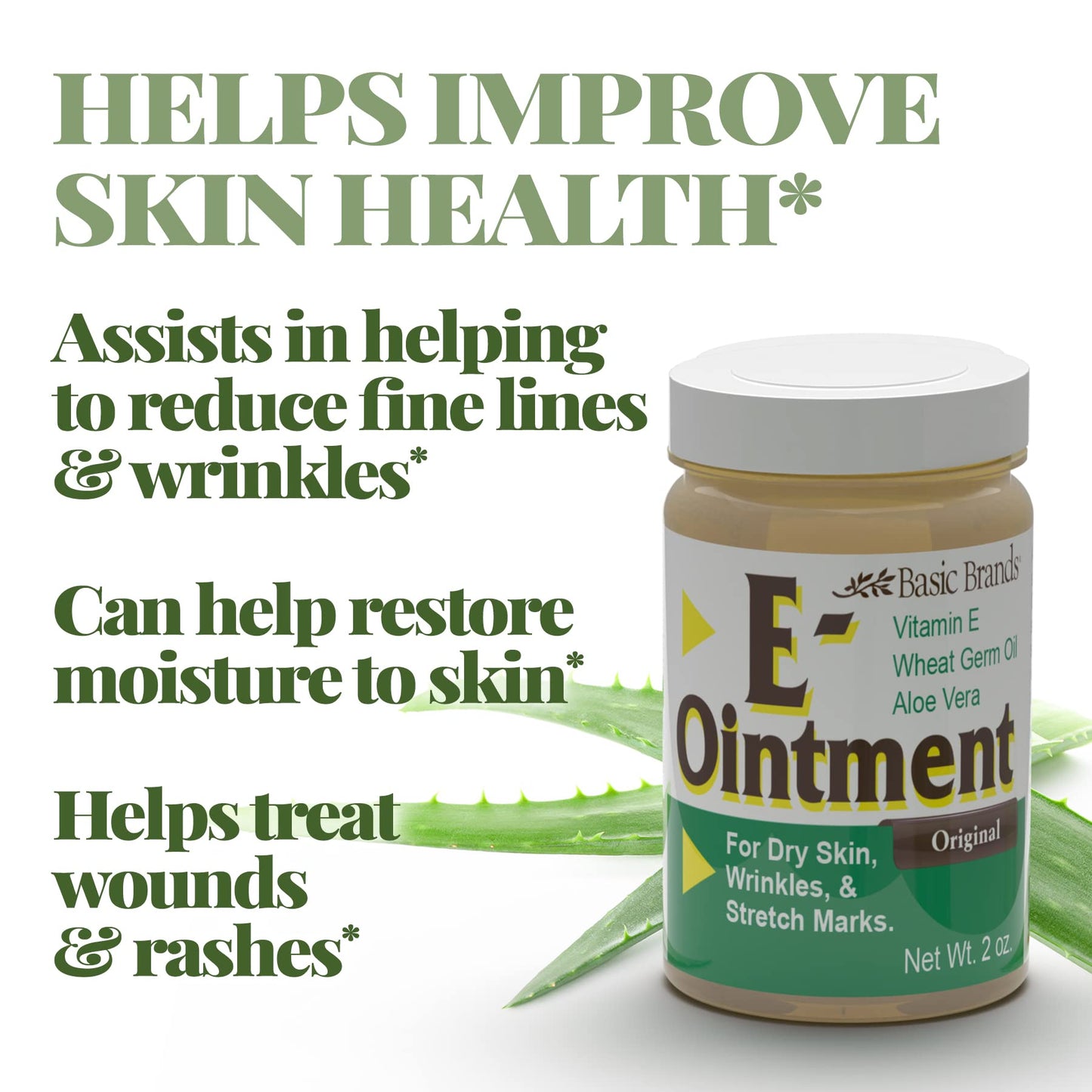 Basic Brands - Vitamin E Ointment - 2 oz - Moisture Enhancing - Can Help Reduce Appearance of Scars, Stretch Marks, Fine Lines & Wrinkles - 4-Pack