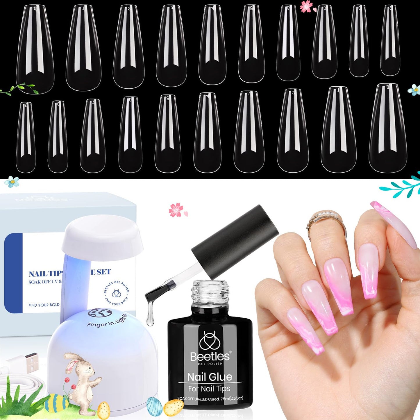 Beetles Gel Nail Kit Easy Nail Extension Set with 500Pcs and Nail Polish Kit Trendy Colors,36 Colors with 3pcs