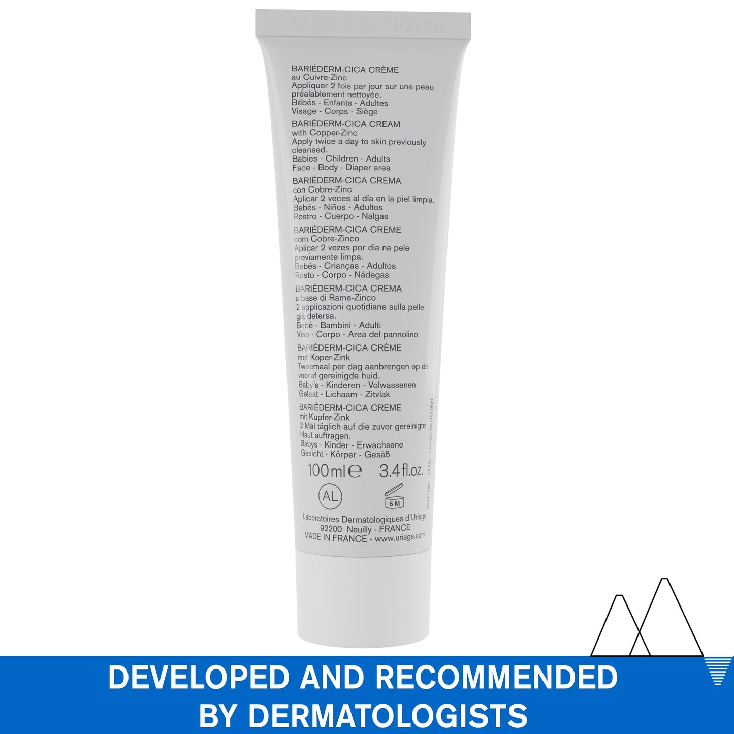 Uriage Bariéderm-CICA Multi-Purpose Restoring Cream with Copper-Zinc & D-Panthenol, Enhances Skin Repair, For All Ages & Skin Types, Fragrance-Free