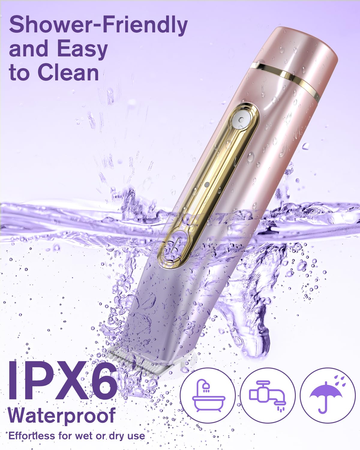 Happnear 2 in 1 Electric Bikini Shaver for Women - 2025 Dual Head Bikini Trimmer for Women IPX7 Waterproof Wet & Dry Use Bikini Razor for Travel Rechargeable Electric Razor for Underarm Leg Arm,Purple