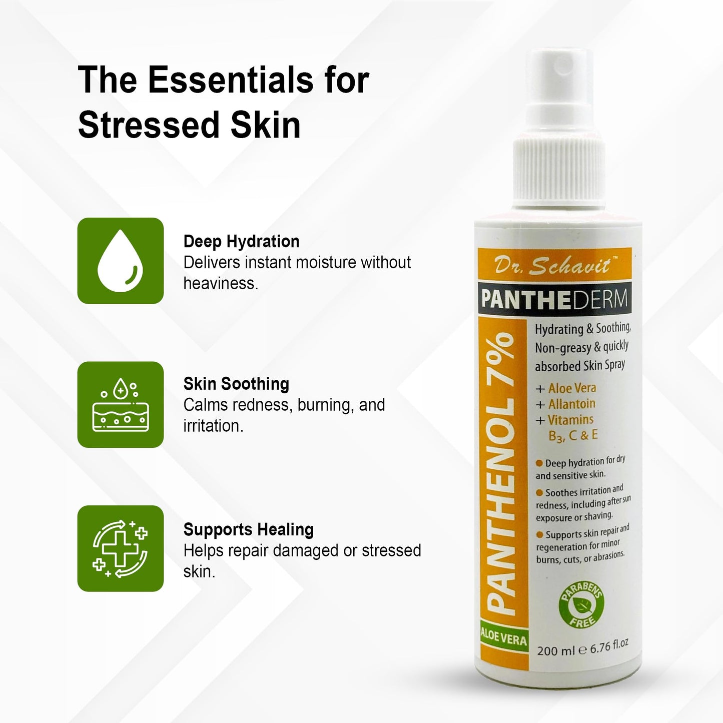DR. SCHAVIT PantheDerm Aloe Vera & Panthenol 7% Skin Spray – Hydrating & Soothing Face & Body Mist for Dry, Sensitive, or Irritated Skin – After Sun, Shaving, Burns, Post-Laser, Tattoo 6.76 fl oz