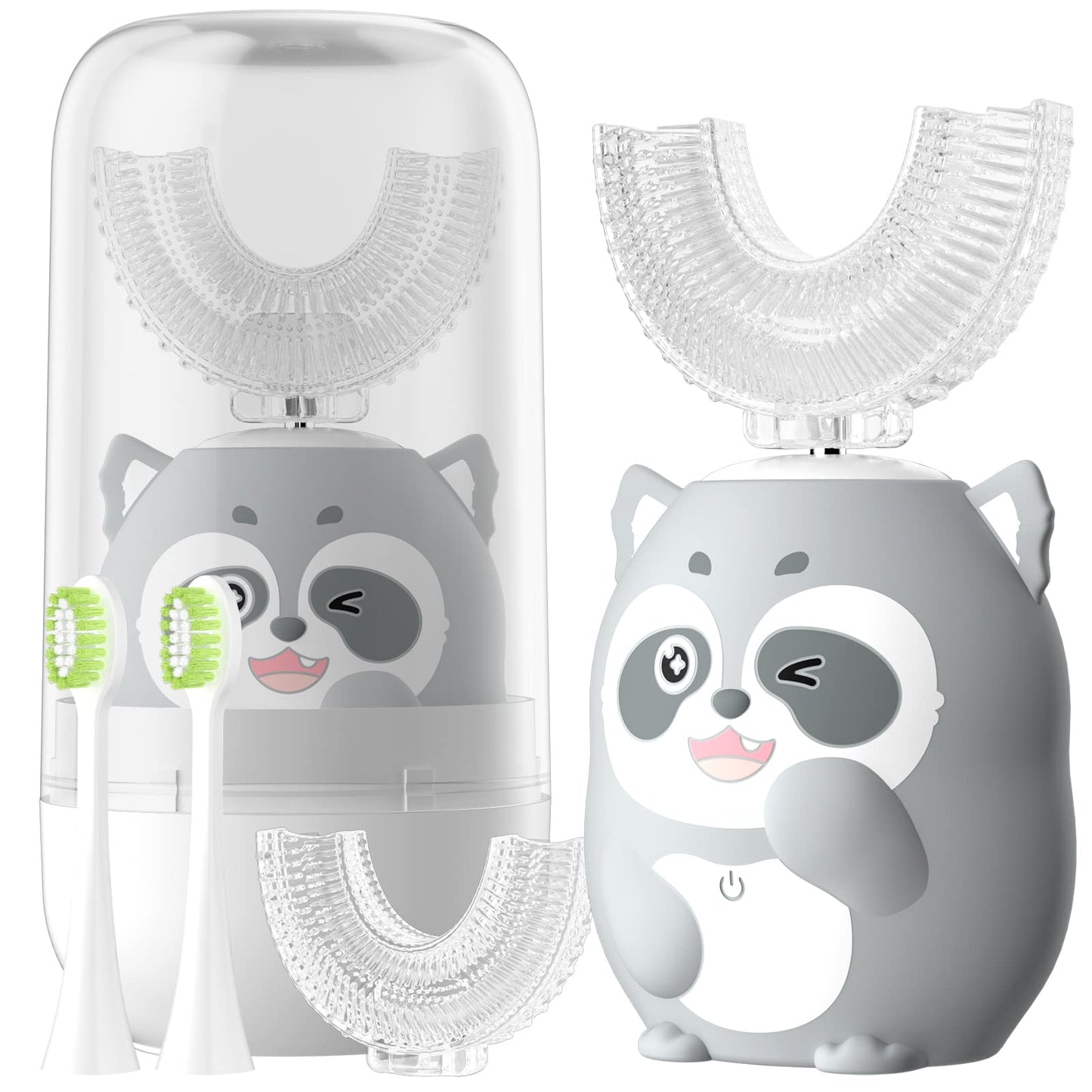 ELOTAME Kids Electric U Shaped Toothbrush Children Cartoon Sonic Automatic Toothbrush with 4 Brush Heads Full Mouth 6 Cleaning Modes - (Age 8-15, Gray)