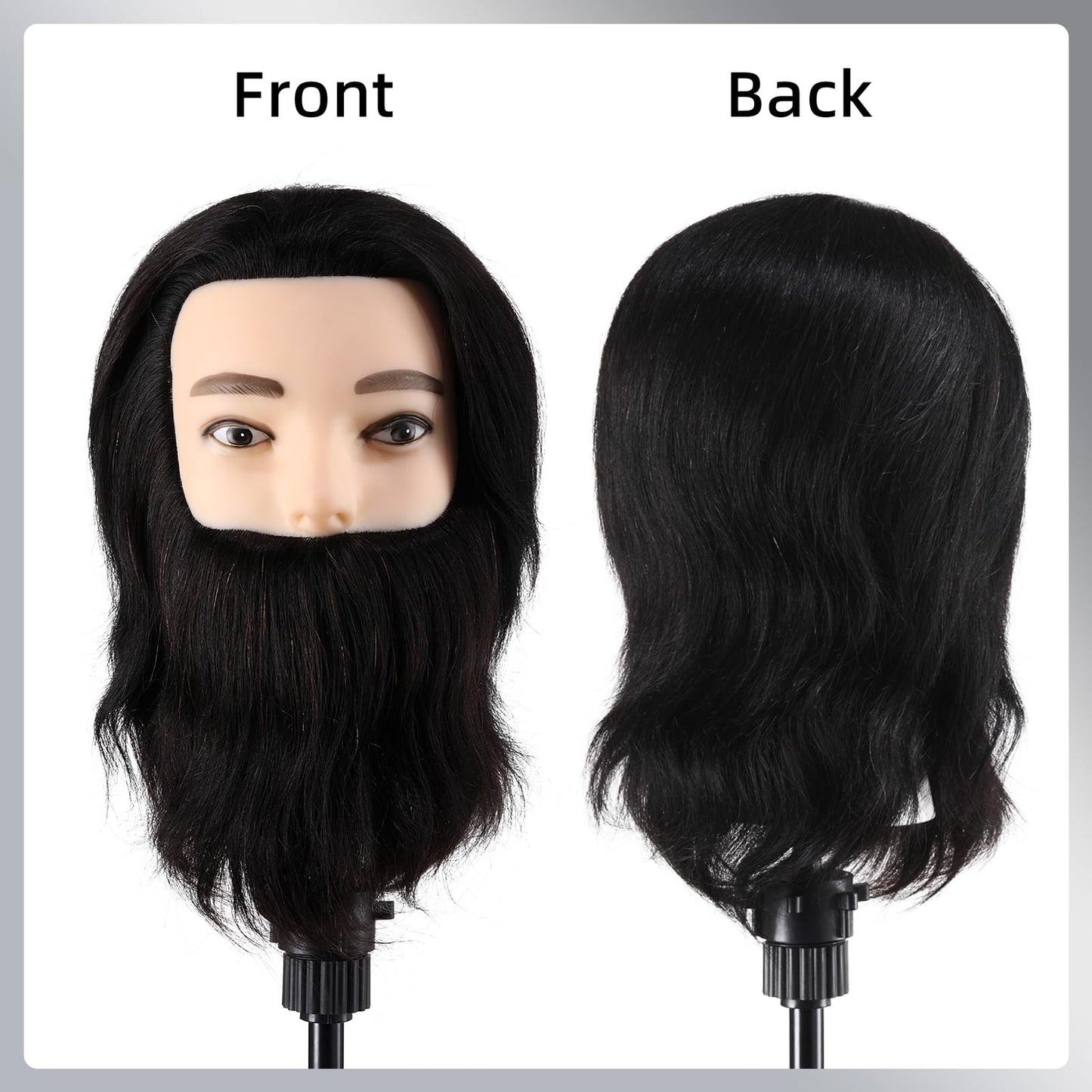Male Mannequin Head With 100% Human Hair Manikin For Men Barber Mannequin Head Cosmetology Straight Beard Manikin Head With Human Hair Practice Cutting Styling