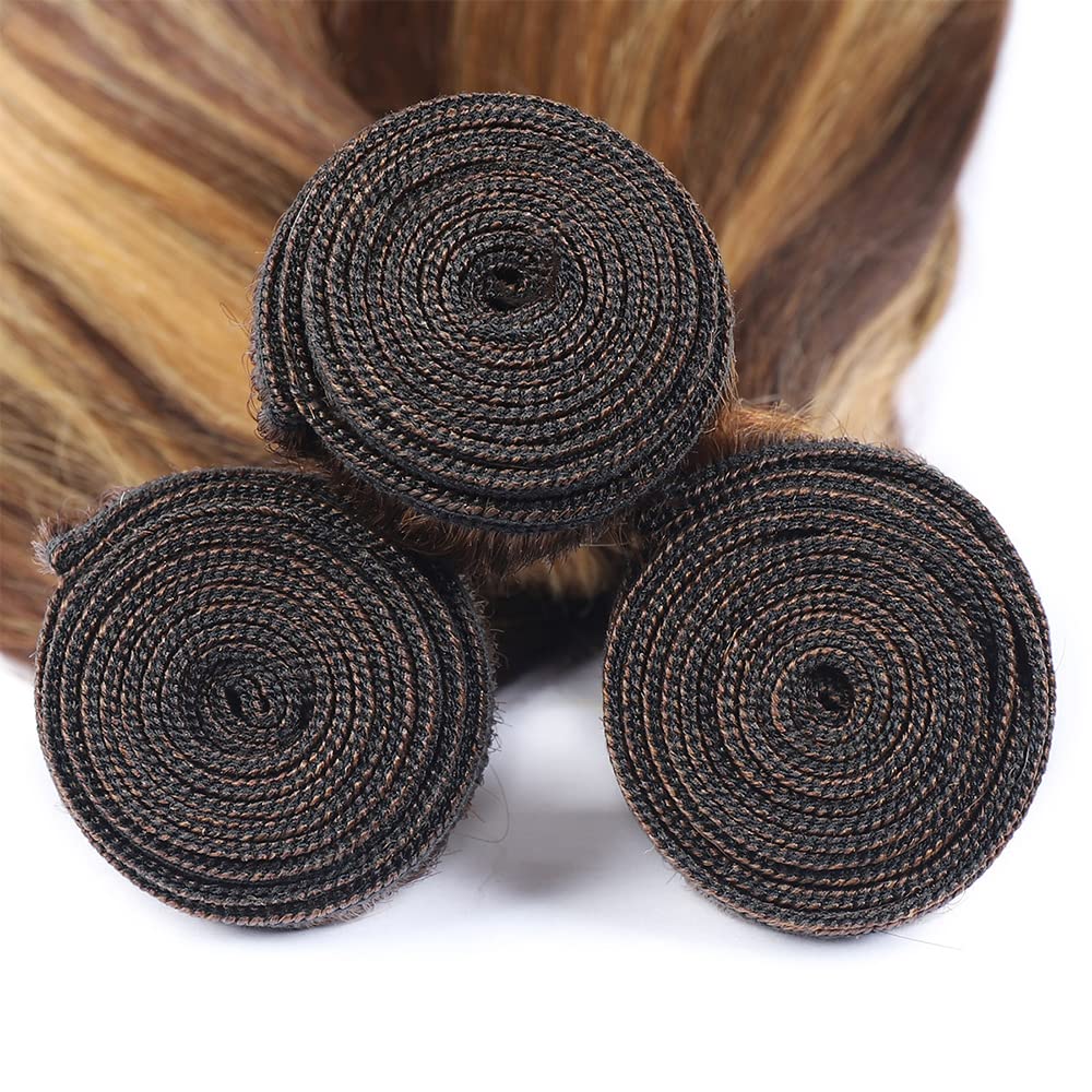 P4/27 Highlight Blonde Bundles Human Hair Straight Bundles 22 Inch Brown Straight Bundle Human Hair Extensions Unproceesed Virgin Hair 100 Gram Per Bundle 1 Bundle DGOYp427ST22