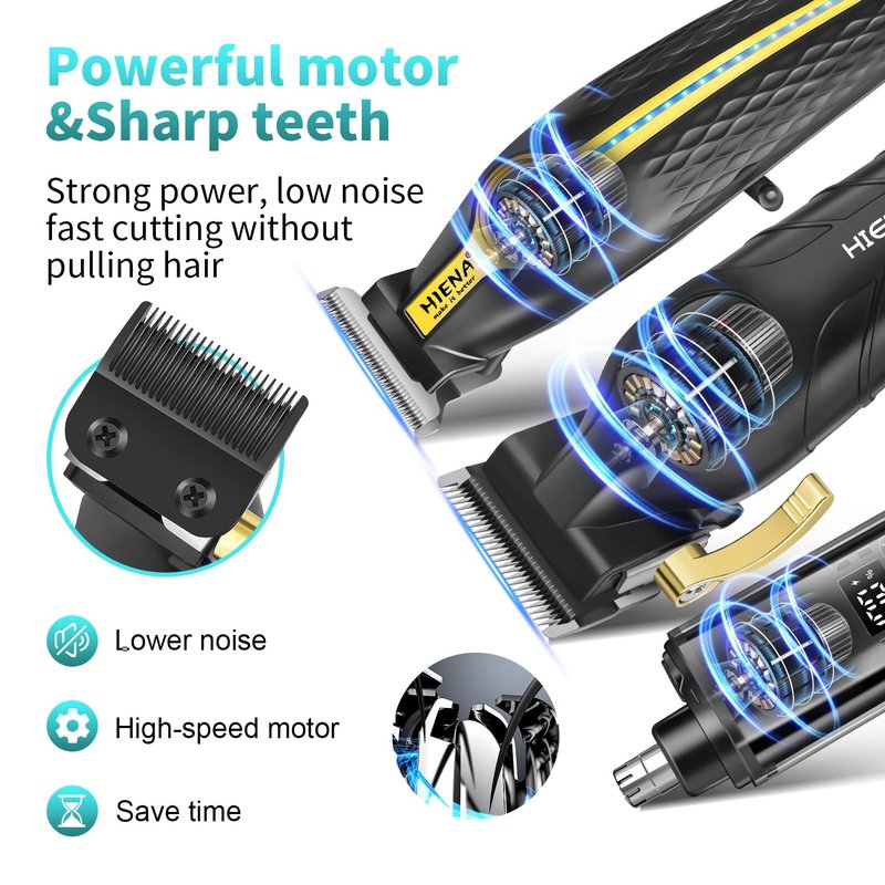 HIENA PRO Professional Hair Clippers for Men, Electric Hair Clipper Set for Barber Kit ，Hair Clipper and Trimmer Set，Full Barber Clipper Set with LED Display Gifts Mens (Gold)