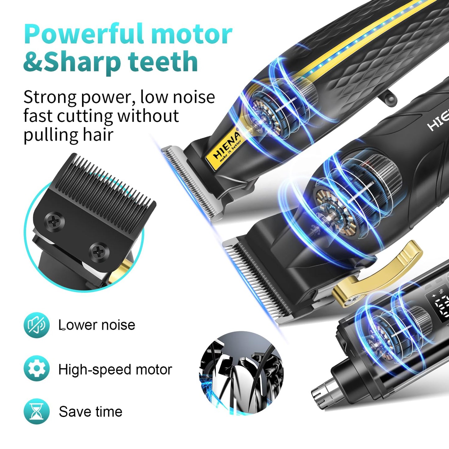 HIENA PRO Professional Hair Clippers for Men, Electric Hair Clipper Set for Barber Kit ，Hair Clipper and Trimmer Set，Full Barber Clipper Set with LED Display Gifts Mens (Gold)