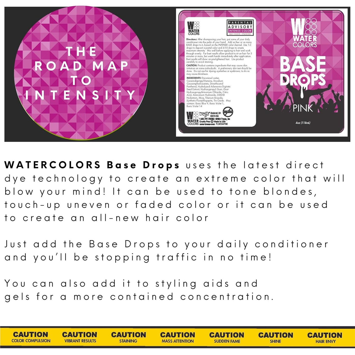 Watercolors Base Drops, Temporary Hair Dye Color Booster, Cruelty-Free, 4 oz
