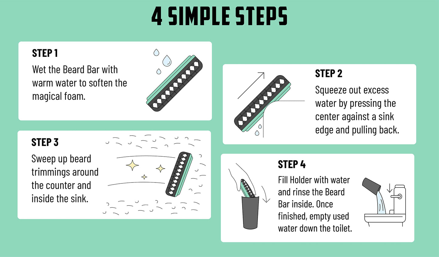 Mat's Beard Bar® - Pro (V2.0) & Holder - FLEXIBLE - Clean Up Beard Trimmings from Sinks and Countertops After Shaving - Best Gifts For Men
