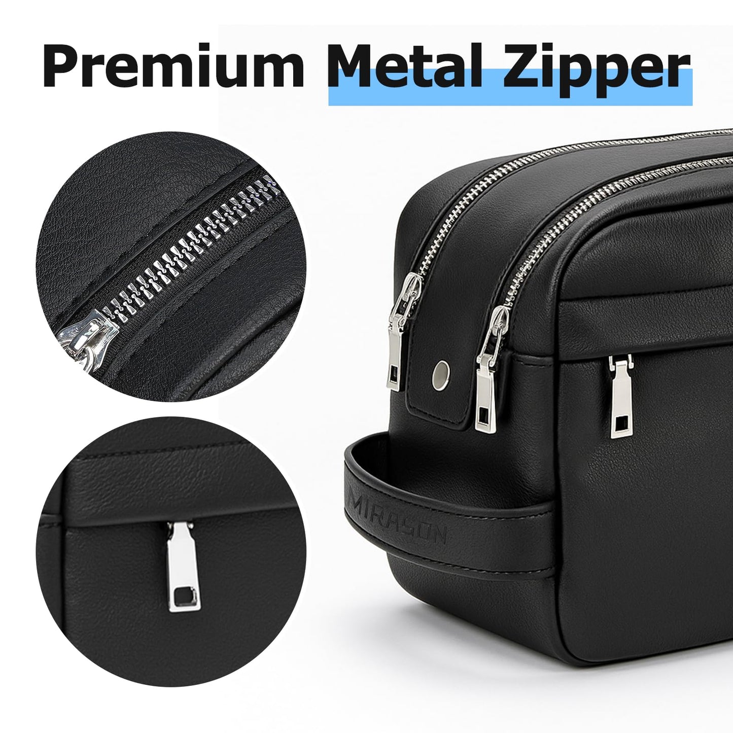 MIRASON Toiletry Bag for Men Leather Travel Toiletry Bag Dopp Kit with Metal Zippers, Water-Resistant Bathroom Bag for Travel Essentials Shaving Bag Gifts for Men, Black