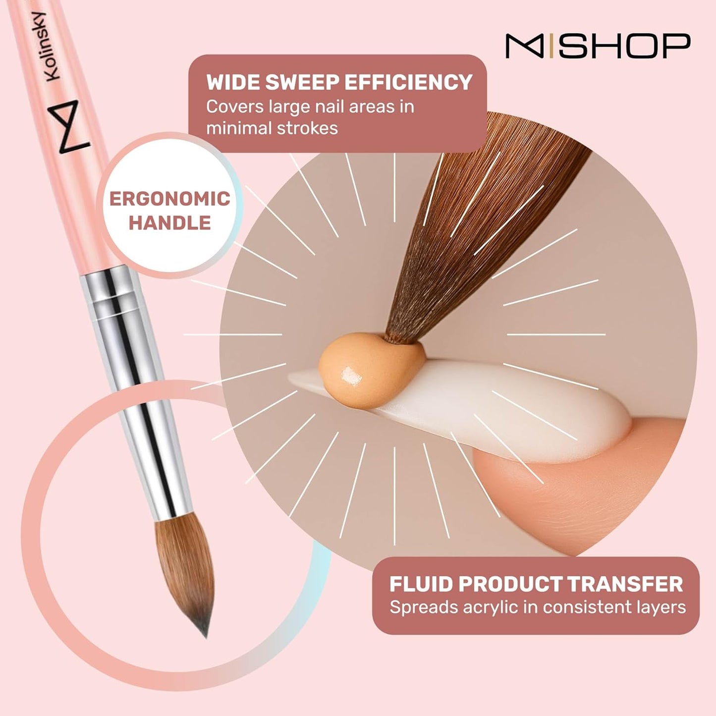 Majesti Pink 100% Kolinsky Acrylic Nail Brush - Professional Sculpting Tool for Nail Technicians | Size #10