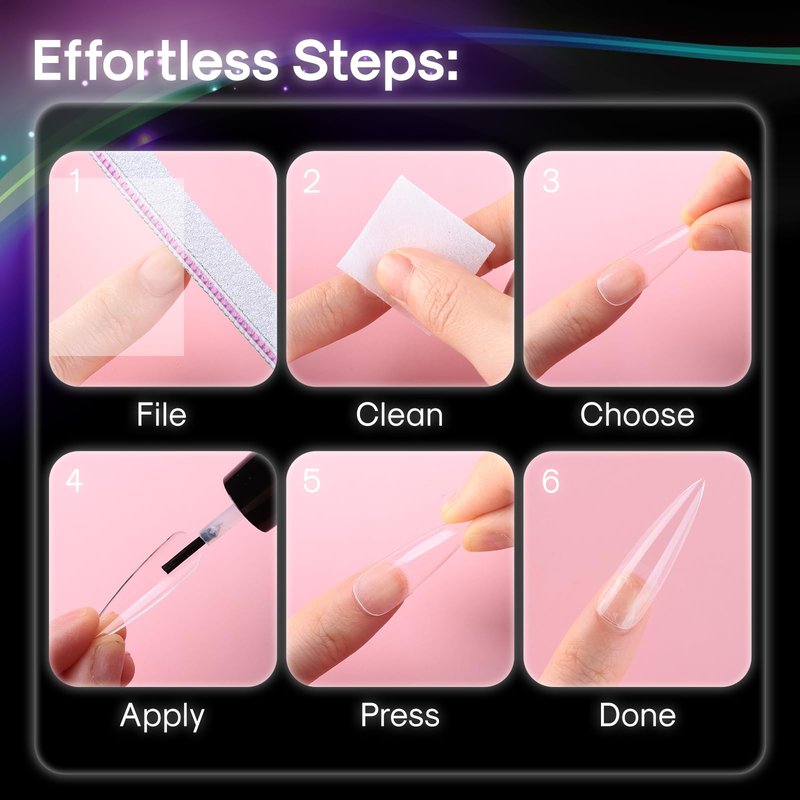 INENK No C Curve XXL Stiletto Nail Tips, Half Matte Clear Half Cover, Stiletto Flat Tips for Acrylic Nails Art Design, Salons, Home DIY Nail Extension(12 Sizes 240PCS)