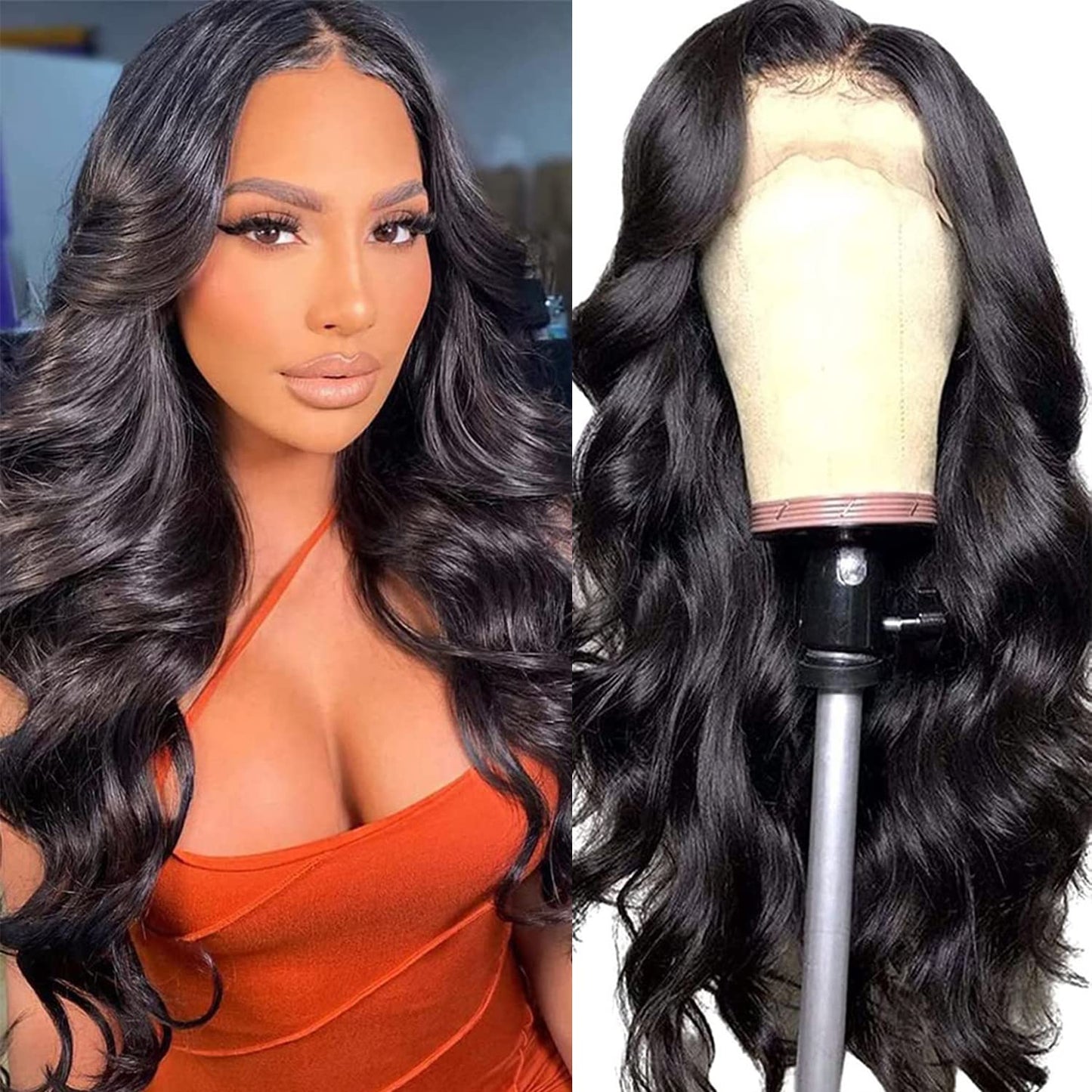 Lace Front Wigs for Black Women - Body Wave 24 Inch Glueless Lace Frontal Wigs - Pre Plucked with Baby Hair - Brazilian Virgin Human Hair - 180% Density - Natural Color