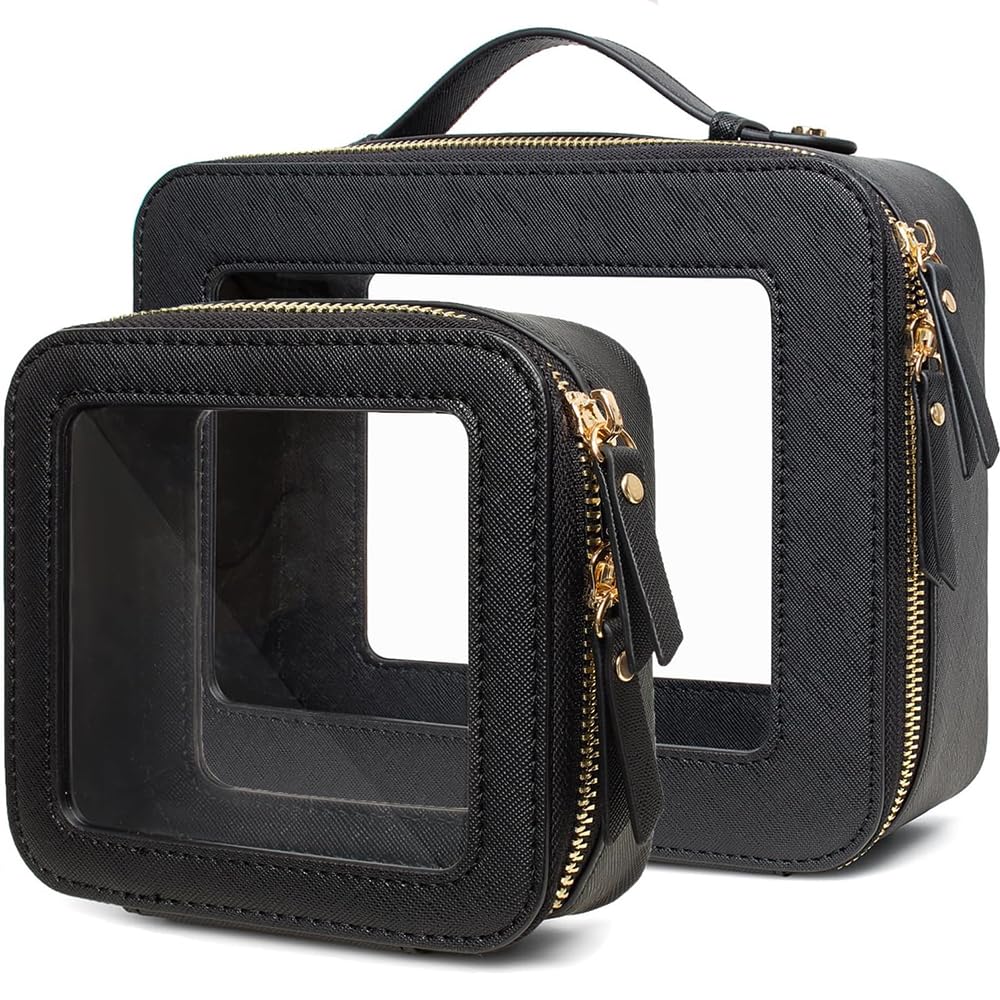 2 Pieces Travel Clear Makeup Bag, Large Clear Cosmetic Bag with Zipper Small Makeup Pouch for Purse Waterproof TSA Approved Toiletry Bag Case for Women Car Organizer Travel Essentials