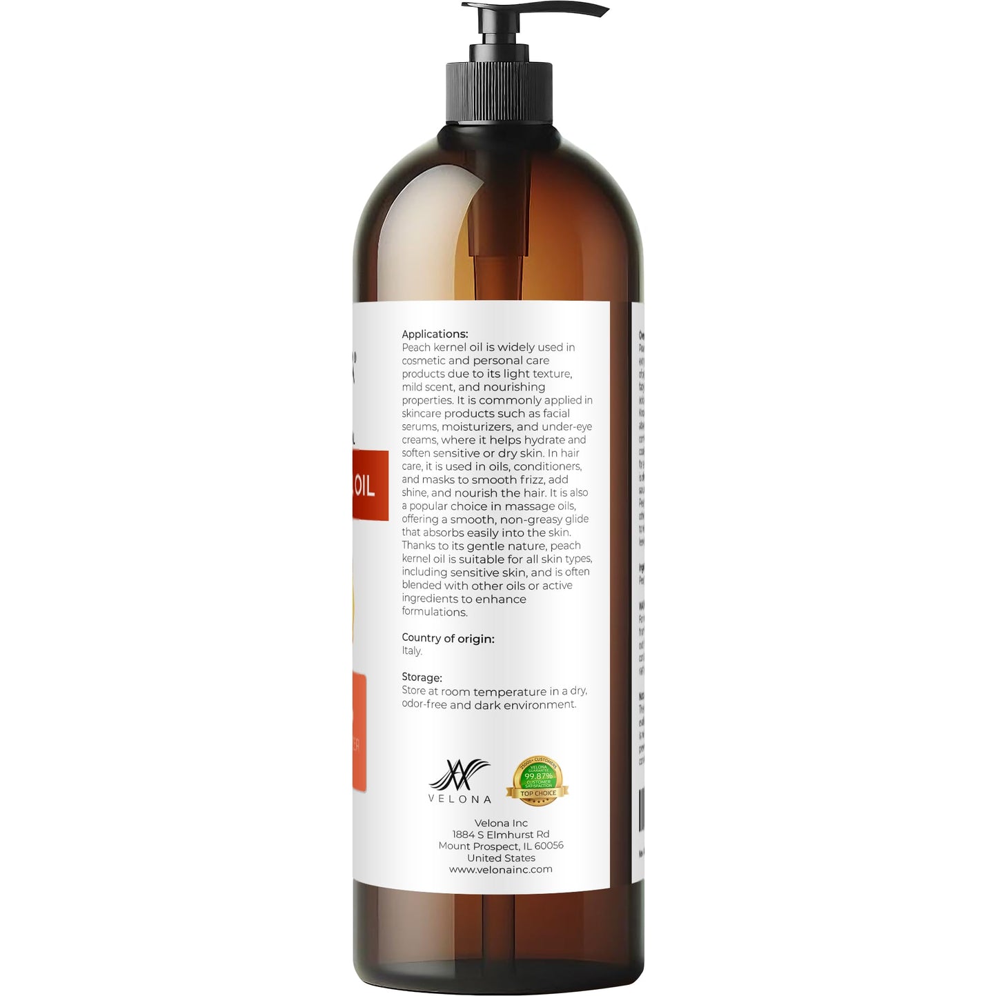 Peach Kernel Oil by Velona - 32 Fl Oz | 100% Pure and Natural Carrier Oil | Refined | Skin, Hair, Body & Face Moisturizing | Use Today - Enjoy Results