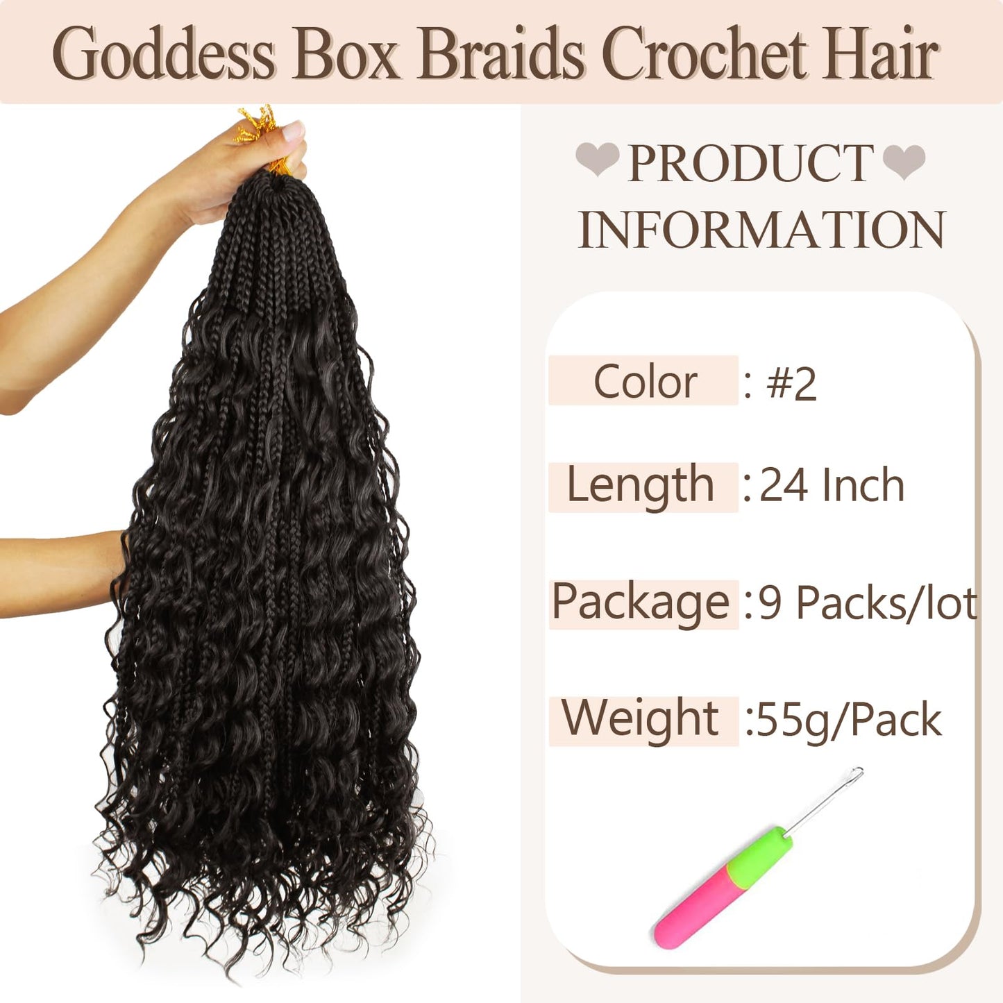 Vustbeauty 9 Packs Boho Box Braids Crochet Hair 24 Inch Goddess Box Braids Crochet Hair With Curly Ends Synthetic Bohemian Braids Hair Extension For Women (24inch, OT30)
