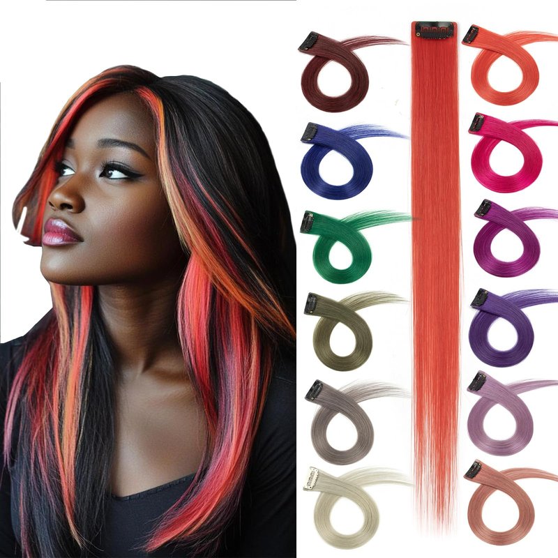 EonLuxe 100% Human Hair Clip-in Underlights - Colored Hair Extensions Highlights Streaks (Pink, Blue, Purple, Green, Silver) - Heat Friendly, Remy Quality, Invisible Clips, Easy to Apply 2Pcs
