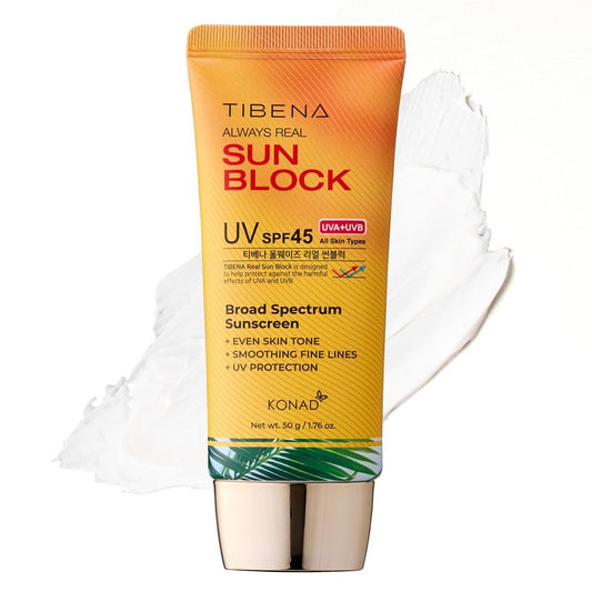 Always Real Sun Block SPF 45 - Lightweight Korean Face Sunscreen for Sensitive, Oily Skin | Non-Greasy, Fragrance-Free | 60g