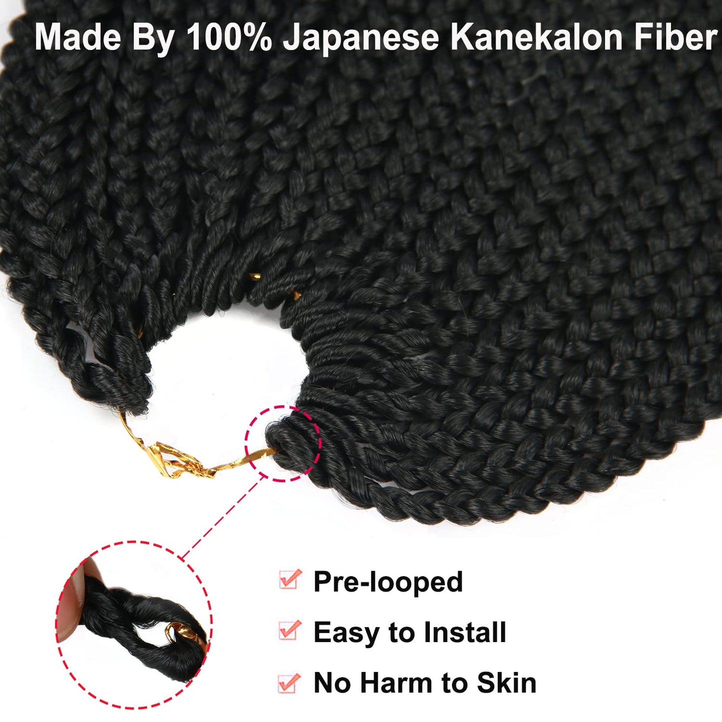 Crochet Box Braids - 14-Inch Pre-Looped Black Braid Hair Extensions with Curly Ends | 144 Roots per Pack, 24 Strands per Piece