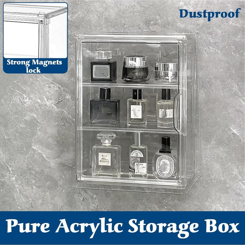 Acrylic Display Case - 2 Pack with Magnetic Door & Adjustable Dividers | Stackable 3-Tier Organizers