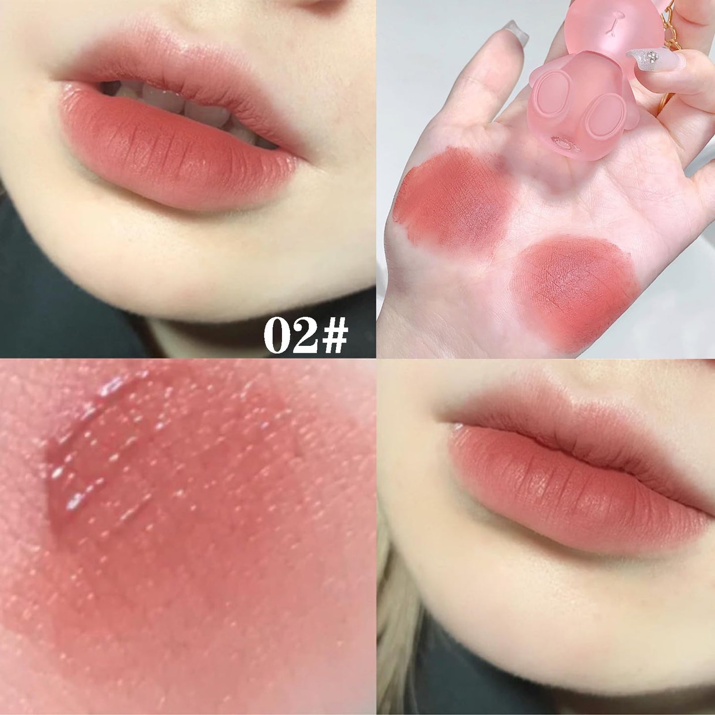 LuckNest 4 Colors Velvet Matte Liquid Lipstick set, Cute Rabbit Lip Glaze 2 in 1 Key Chain Lip Gloss Lip Stain, Waterproof Non-Stick Cup Long Lasting Lip Clay Cute Lip Makeup for Girls