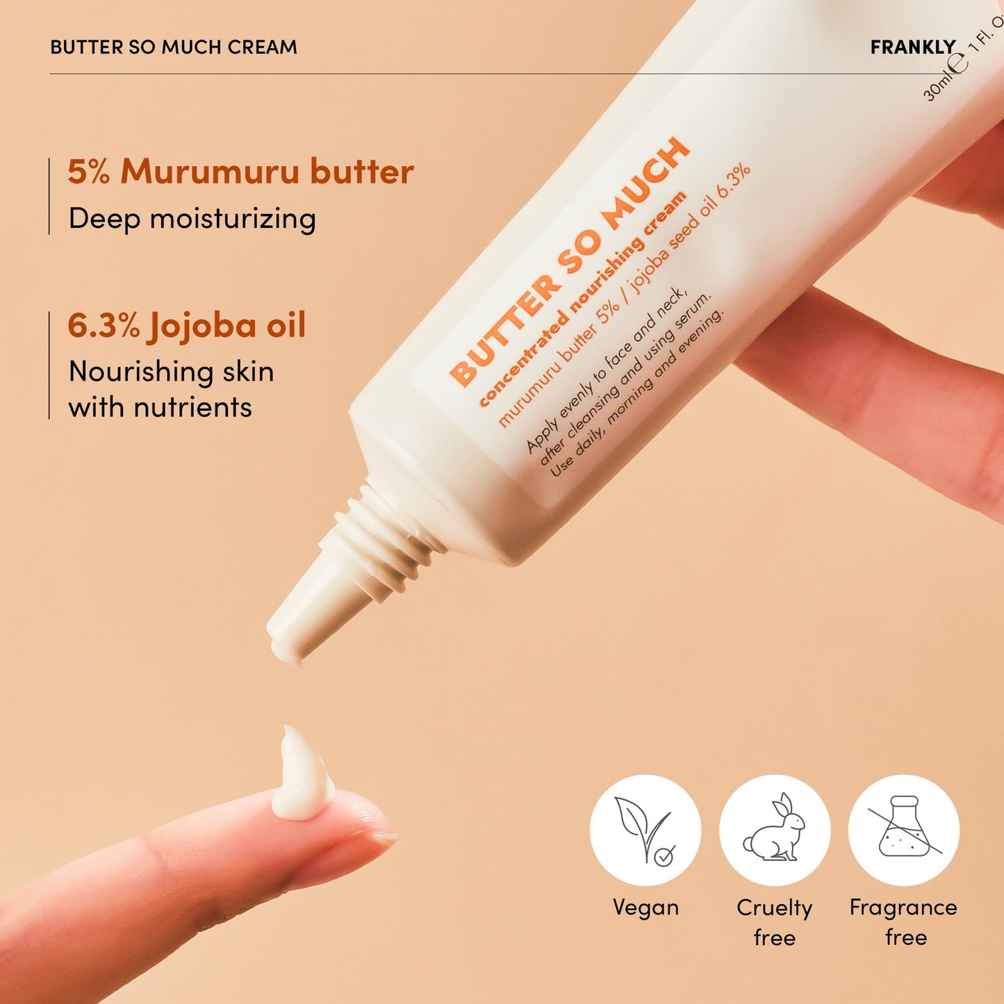 FRANKLY Butter So Much Cream Jumbo - Intense Moisturizing Face Moisturizer with 20% Vegan Butter & Plant Oils, 5% Murumuru Butter & 6.3% Jojoba for Dry & Sensitive Skin - 2.7 fl. Oz.