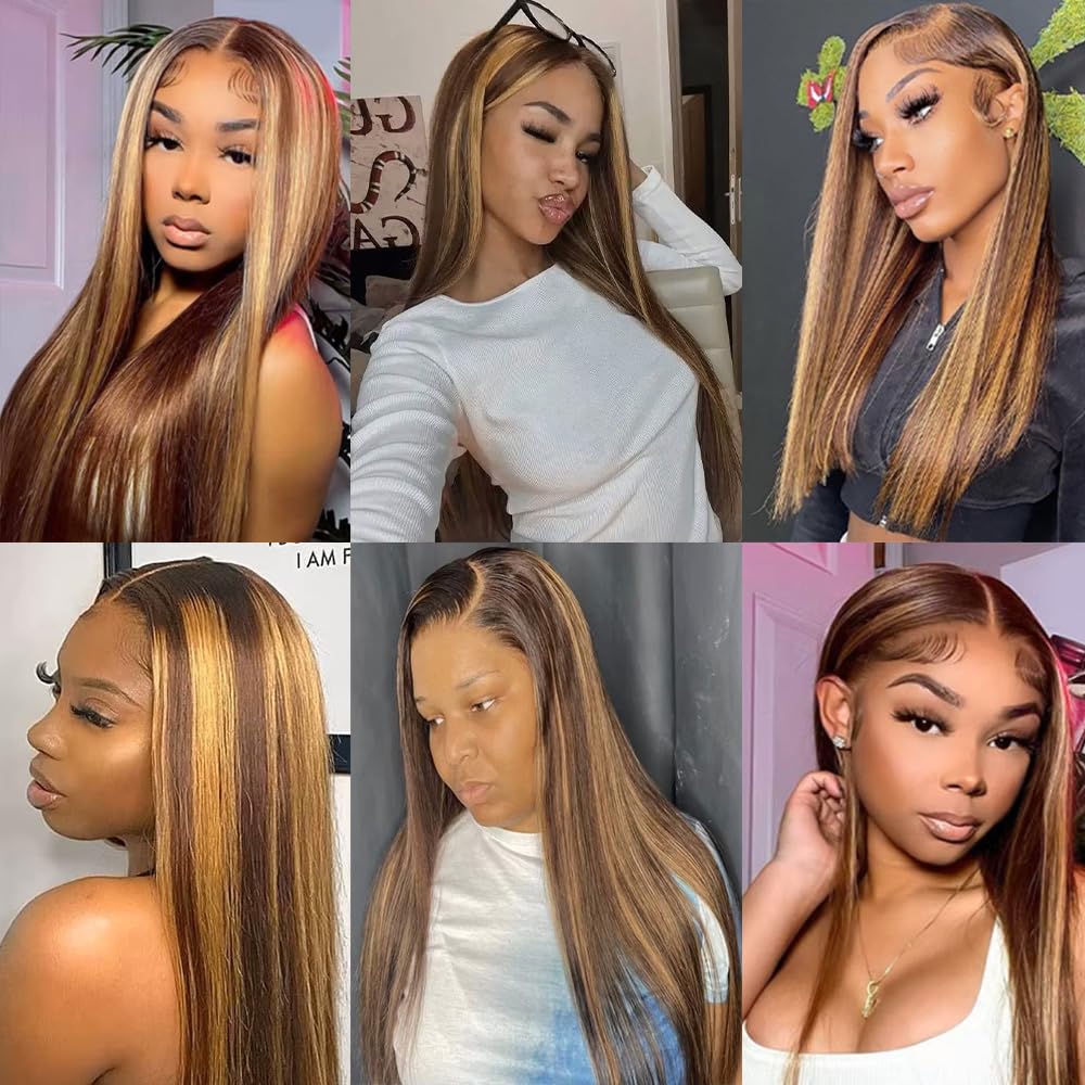 QEUOPE P427 Highlight Blonde Straight Human Hair Bundles Double Weft Brazilian Hair Extensions Ombre Two Tone Blonde Mixed With Brown Bundles for Women 8 10 12 inch