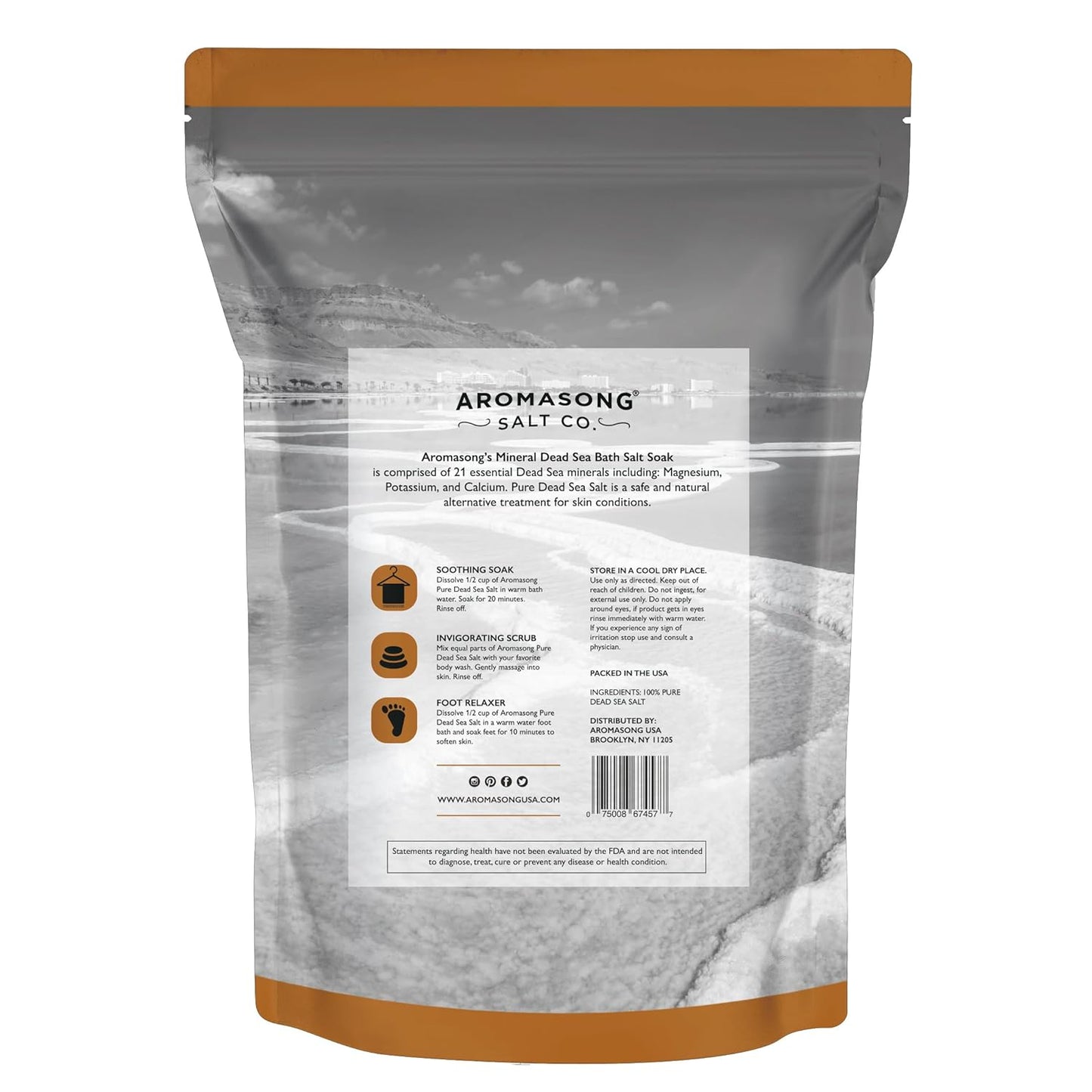 Aromasong Raw Dead Sea Salt Soaking Bath - 10 Lbs Resealable Pack | Skin Softening Benefits